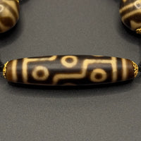 Nine-Eye & Daluo Tiger Tooth Dzi Bead Necklace(折线九眼&达洛双虎牙天珠项链)