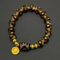 Three Dzi Bead & Jambhala-yellow Bracelet (坛城三眼巴西玛瑙天珠&黄财神手串)