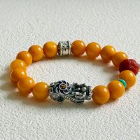 Old Amber Silver Pixiu Bracelet