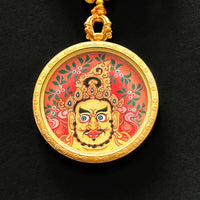 Hand-painted Yellow Jambhala Round Thangka Pendant - BTSAN PO