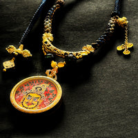 Hand-painted Yellow Jambhala Round Thangka Pendant - BTSAN PO