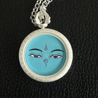 Medicine Buddha (Bhaiṣajyaguru)'s Eye Thangka Silver Chain Necklace(药师佛银链唐卡项链)