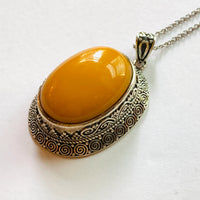 Old Amber Retro Silver Pendant