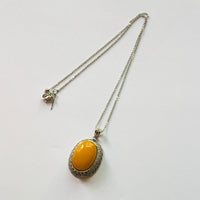 Old Amber Retro Silver Pendant