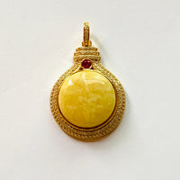 Full Diamond Round Large Amber Pendant