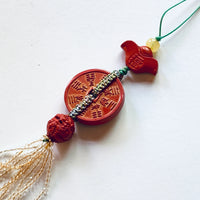 Cinnabar Chinese Lucky Coins Pendant