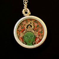 Bodhisattva Tara Green Thangka Silver Chain Necklace(绿度母银链唐卡吊坠)