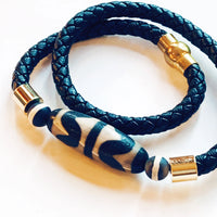 Tiger's Teeth Dzi Bead Two-Ring Bracelet