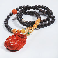 Cinnabar Nine-tailed Fox Rosewood Agarwood Pendant