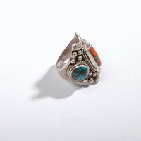 SouthRed Agate Turquoise Tibetan Ring