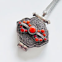 925 Silver Chain Red Coral Ghau box Pendant