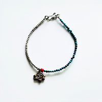 Turquoise Silver Bead Single Circle Bracelet