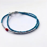 Turquoise Silver Bead Double Circle Bracelet