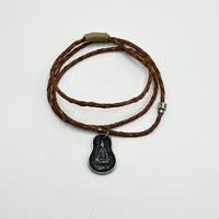 925 Silver Shakyamuni Leather Cord Necklace (925银释迦摩尼皮绳项链)