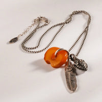 Old Amber Silver Chain Necklace