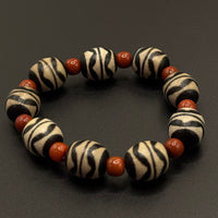 Dzi Bead &Southred Agate Bracelet (中线双虎牙天珠 &锦红色南红)