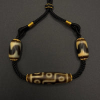 Nine-Eye & Tiger Tooth Dzi Bead Necklace(折线九眼&双虎牙天珠项链)