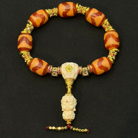 TigerTooth Dzi bead & Green tara Bracelet (虎牙天珠配猛犸雕刻绿度母手串)