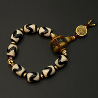 Tiger Tooth Dzi Bead Bracelet(虎牙天珠牦牛骨手串)