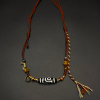 Two-Eyed Dzi Bead (黑白如意二眼天珠项链)