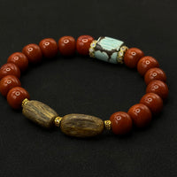 Southred Agate & Turquoise & Eaglewood Bracelet(瓦西南红原矿绿松石沉香手串)