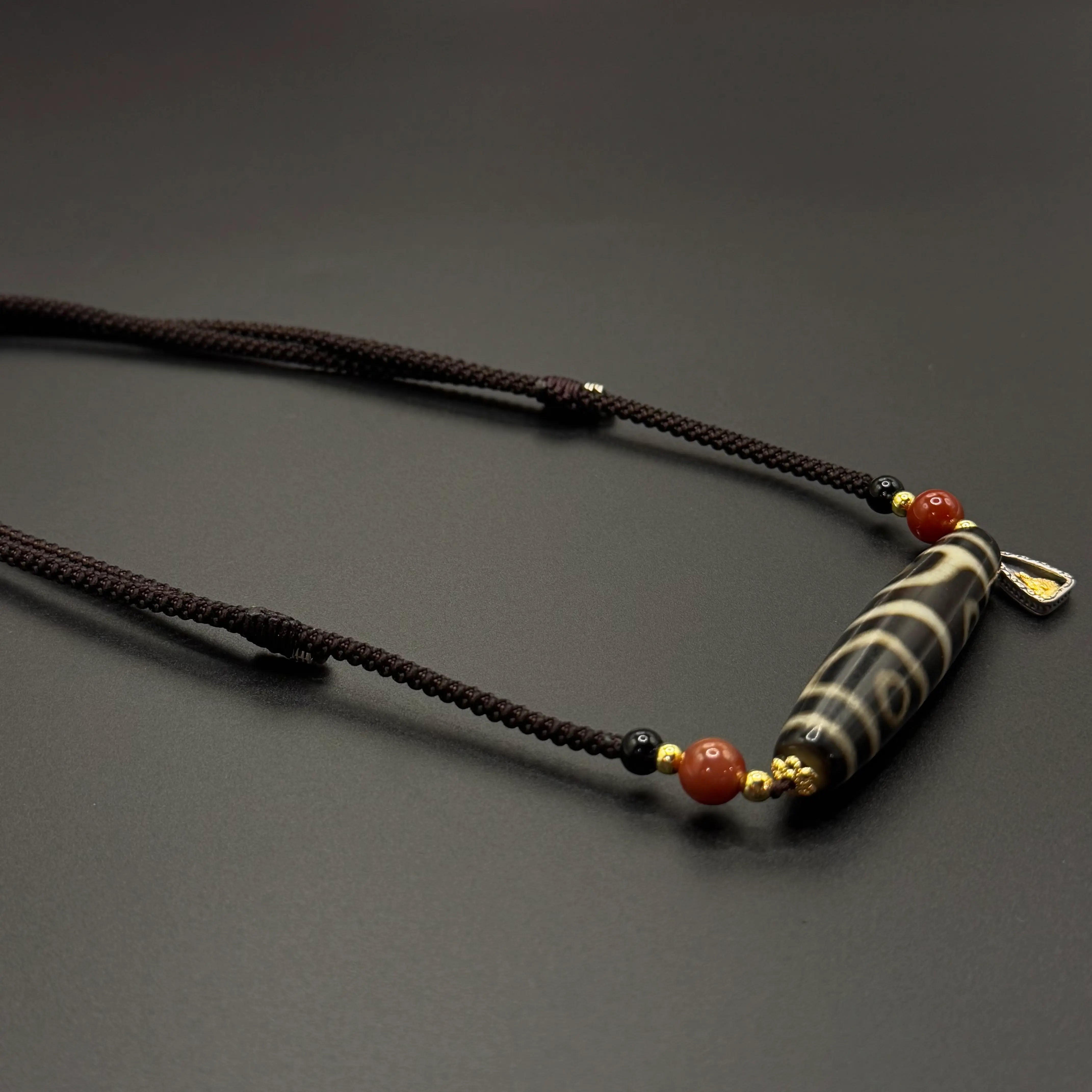 Five-Eye Dzi Bead Necklace（龙头五眼天珠黄财神吊坠项链