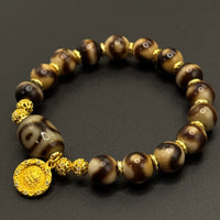 Dzi Bead & Jambhala-yellow (坛城三眼&虎牙&一线药师巴西玛瑙天珠&黄财神手串)