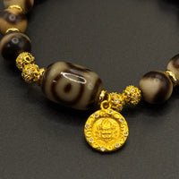 Dzi Bead & Jambhala-yellow (坛城三眼&虎牙&一线药师巴西玛瑙天珠&黄财神手串)