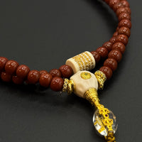 Southred Agate 108 beads(锦红南红老型珠 108 颗&猛犸五条经文&驼骨三通&白水晶背云)