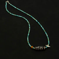 Turquoise & Two-eyed Dzi Bead Neckalace(原矿绿松石&折现二眼天珠项链)