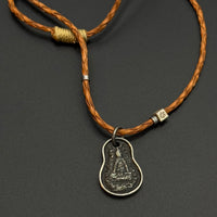 925 Silver Shakyamuni Leather Cord Necklace (925银释迦摩尼皮绳项链)