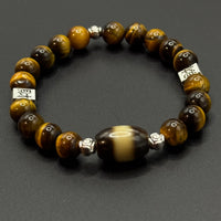 One-Line Medicine Dzi Bead & Tiger’s Eye Bracelet(一线药师天珠虎眼石手串)