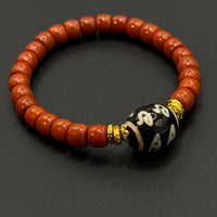 Four-eyed Dzi bead Southred Agate Bracelet (四眼天珠柿子红南红手串)