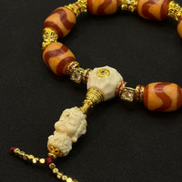 TigerTooth Dzi bead & Green tara Bracelet (虎牙天珠配猛犸雕刻绿度母手串)