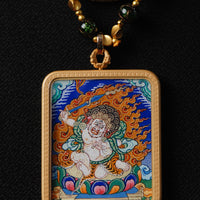 Rooster Patron Buddha Amulet Acalanatha Thangka Over Cloth(不动明王佛牌)