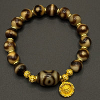 Dzi Bead & Jambhala-yellow (坛城三眼&虎牙&一线药师巴西玛瑙天珠&黄财神手串)