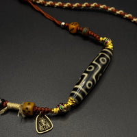Nine-Eyed Dzi Bead (黑金双线折线九眼天珠项链&扎基拉姆)