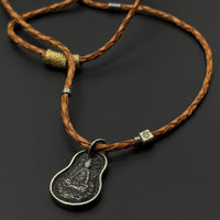 925 Silver Shakyamuni Leather Cord Necklace (925银释迦摩尼皮绳项链)