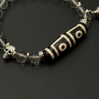 Four-Eye Dzi Bead & Himalayan Clear Quartz Bracelet(地门四眼喜马拉雅白水晶手串)