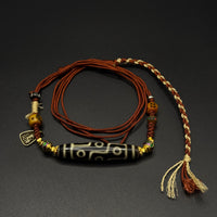 Nine-Eyed Dzi Bead (黑金双线折线九眼天珠项链&扎基拉姆)