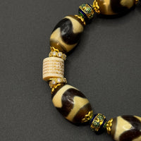 TigerTooth Dzi bead & Green tara and Five-Script Charms Bracelet (虎牙天珠配猛犸雕刻绿度母五条经文手串)