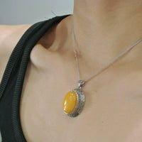 Old Amber Retro Silver Pendant