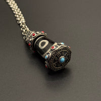 Three eyed Dzi bead Necklace (观音宝盖三眼天珠银项链)