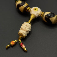 TigerTooth Dzi bead & Green tara and Five-Script Charms Bracelet (虎牙天珠配猛犸雕刻绿度母五条经文手串)