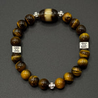 One-Line Medicine Dzi Bead & Tiger’s Eye Bracelet(一线药师天珠虎眼石手串)