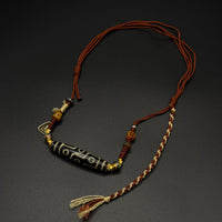Nine-Eyed Dzi Bead (黑金双线折线九眼天珠项链&扎基拉姆)