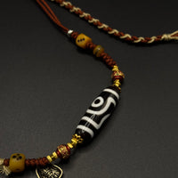 Two-Eyed Dzi Bead (黑白如意二眼天珠项链)