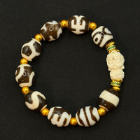 Porcelainized Multi-Treasure Dzi Bead Bracelet(猛犸绿度母瓷白多宝天珠)