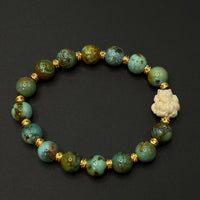 Turquoise nine-tailed fox Bracelet(原矿绿松石猛犸雕刻九尾狐手串)