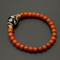 Four-eyed Dzi bead Southred Agate Bracelet (四眼天珠柿子红南红手串)
